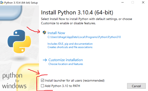 screenshot of Python 3.10 installation